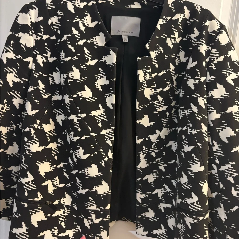 Classifies Entier Black & White Patterned Women's Open Front Jacket sz L